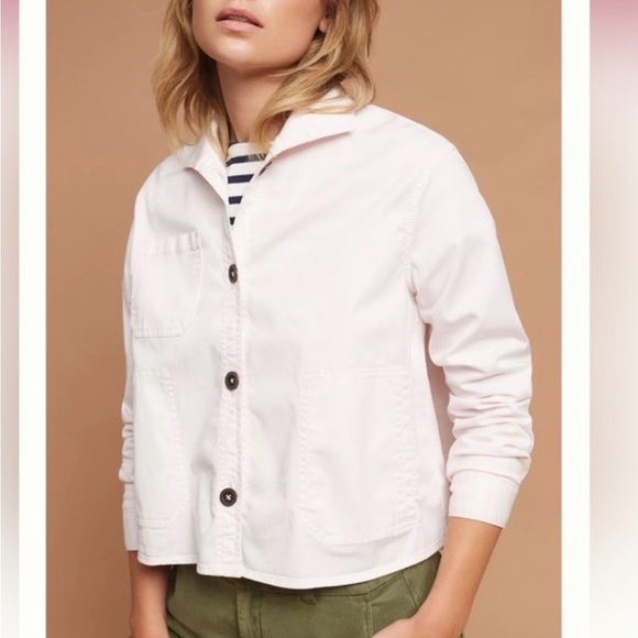 Anthropologie Jackets & Blazers - Anthro CHINO Light Pink Swing Jacket Cropped Chore Jacket Cotton Stretch S